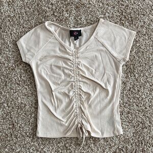 Iz Byer Girls Beige Ruched Short Sleeve Top